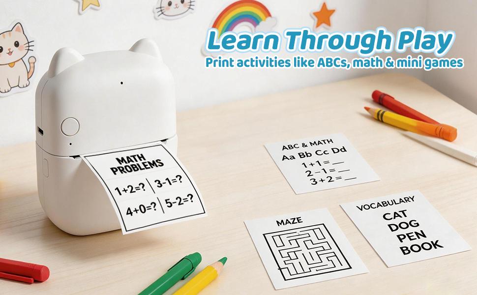 AI Voice Sticker Printer for Kids, Mini Thermal Sticker Maker, Inkless Portable Talk-to-Print Printer for Coloring Pages, Journals, DIY & Gifts