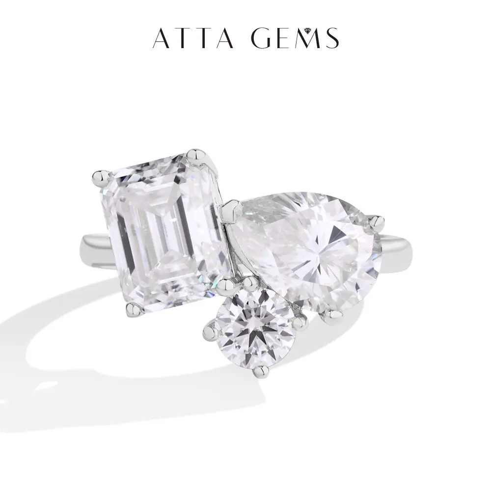 ATTAGEMS 5.5CT Lab-Created Moissanite Decorated Ring, Women's Engagement Ring, Classic Elegant Fine Everyday Jewelry R246, Engagement Rings summerwins,summerwins