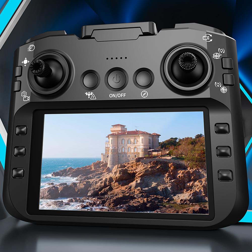 Drone with 8K  Dual Camera, 2000m / 6562ft Long Range for Beginners, Large Remote Screen & Body LCD Display, Brushless Motors, Optical Flow Stable Quadcopter, 2 Batteries