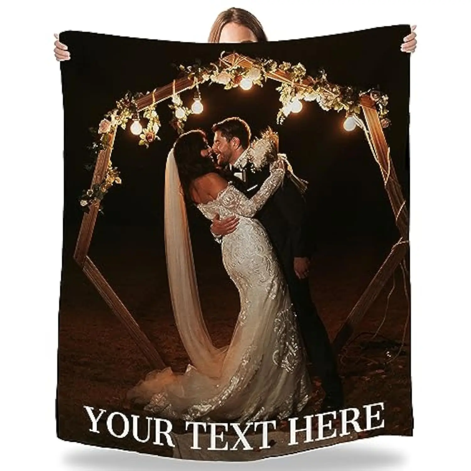 Artsadd Custom Photo & Name Blanket - Queen Size, Wrinkle Resistant, Made in USA, Christmas/Thanksgiving/Birthday Commemorative Gift for Family