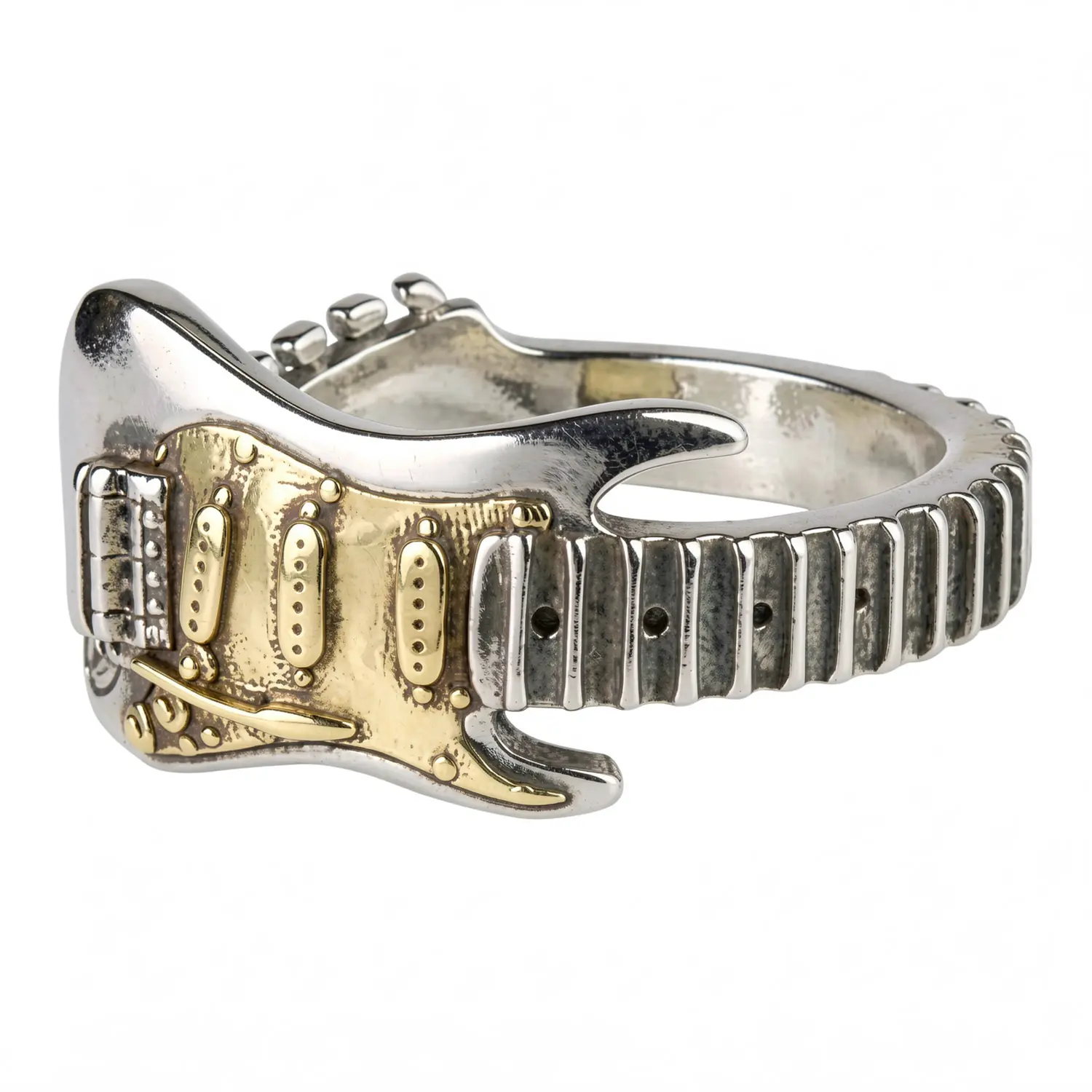 Unisex Open Adjustable Rock Guitar Ring, Punk Gothic Hip-Hop Biker Style Finger Jewelry, Flexible Daily Accessory, Nice Birthday Present for Him and Dad