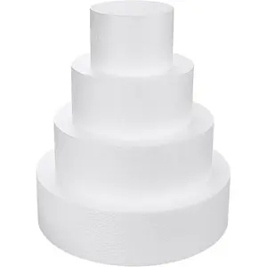 4 Tiers Foam Cake Dummies 4" 6" 8" 10", White Styrofoam Dummy Cake Sets, 12 Inch Tall Fake Cake for Wedding Birthday Cake Decorating Display Supplies