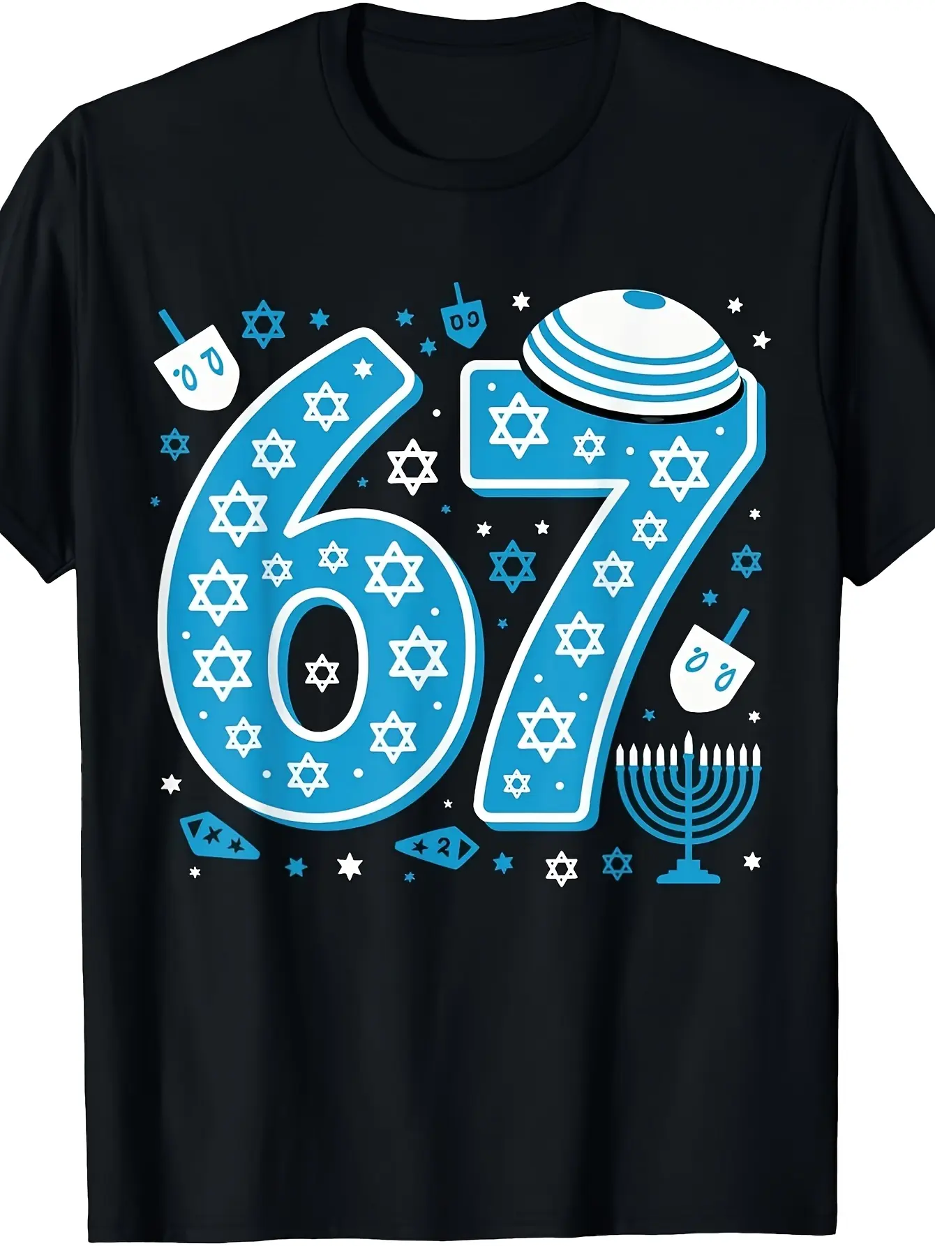 Humorous Jewish Meme 67 Hanukkah Couple Coordinate unisex soft cotton short sleeve t shirt, vintage graphic casual tee for men women teens, perfect birthday holiday gift for camping travel gym daily street casual wear
