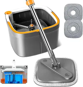 360° Spin Mop & Bucket Set with 2 Extra Microfiber Pads Dual Water Tank for Clean & Dirty Water Separation Ideal for Hardwood Tile Marble & More with Bucket