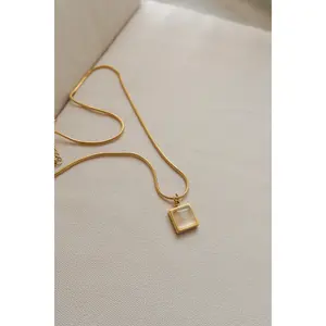 Clear Quartz Square Necklace | Natural Crystal Pendant Necklace | Minimalist Healing Crystal Jewelry