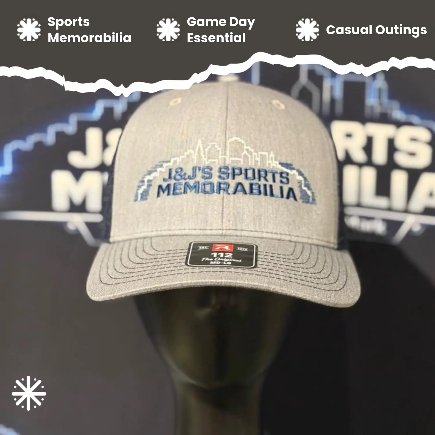 J&J Sports Memorabilia Embroidered Trucker Hat, Sports & Outdoor Accessory Cap