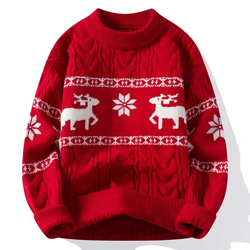 2025 High-End Unisex Cashmere Sweater - Thick, Warm Deer Print Winter Jumper for Men - Hoodie, Menswear
