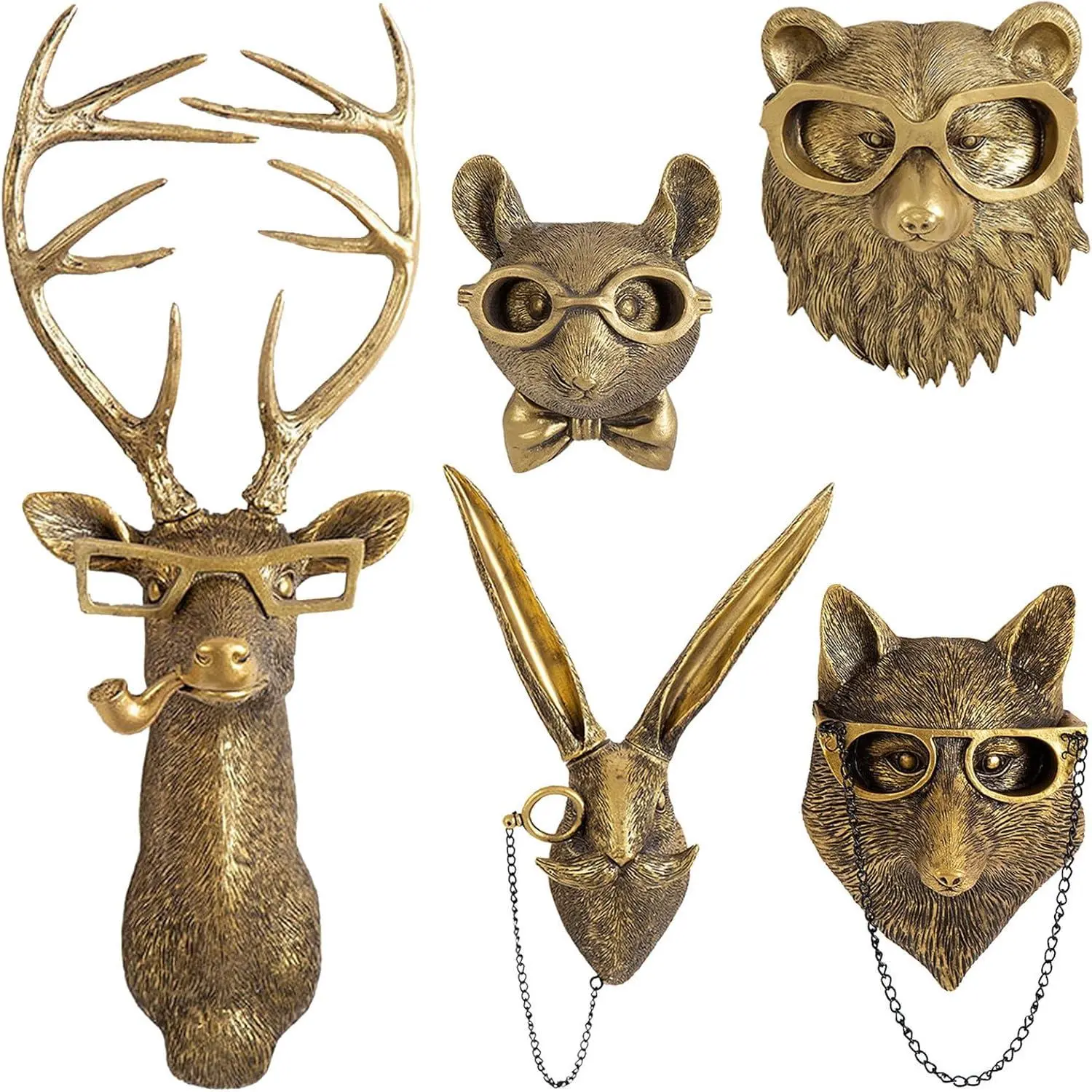 Animal Head Wall Decor for Living Room Bedroom Kitchen, Unique Home Decoration Accessories, Stylish Hanging Ornaments, Resin Hanging Decor
