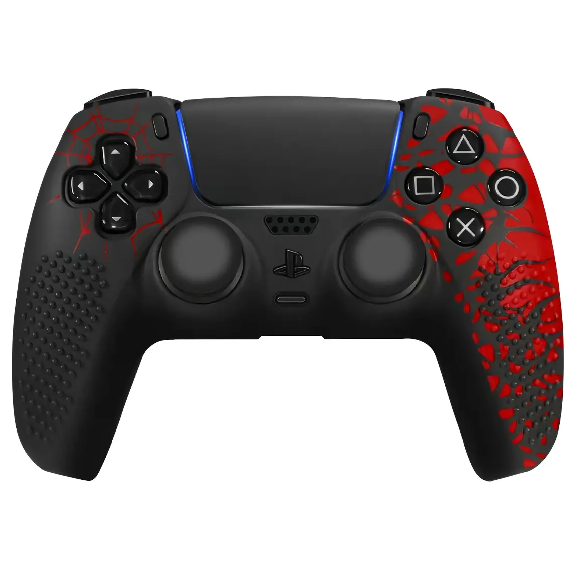 Anti-Slip Silicone Controller Cover for PS5 Controllers | Full Protection Grip Skin | Red Black Spider Web Design, Silicone Protective Skin, Gaming Charging Dock Compatible Design