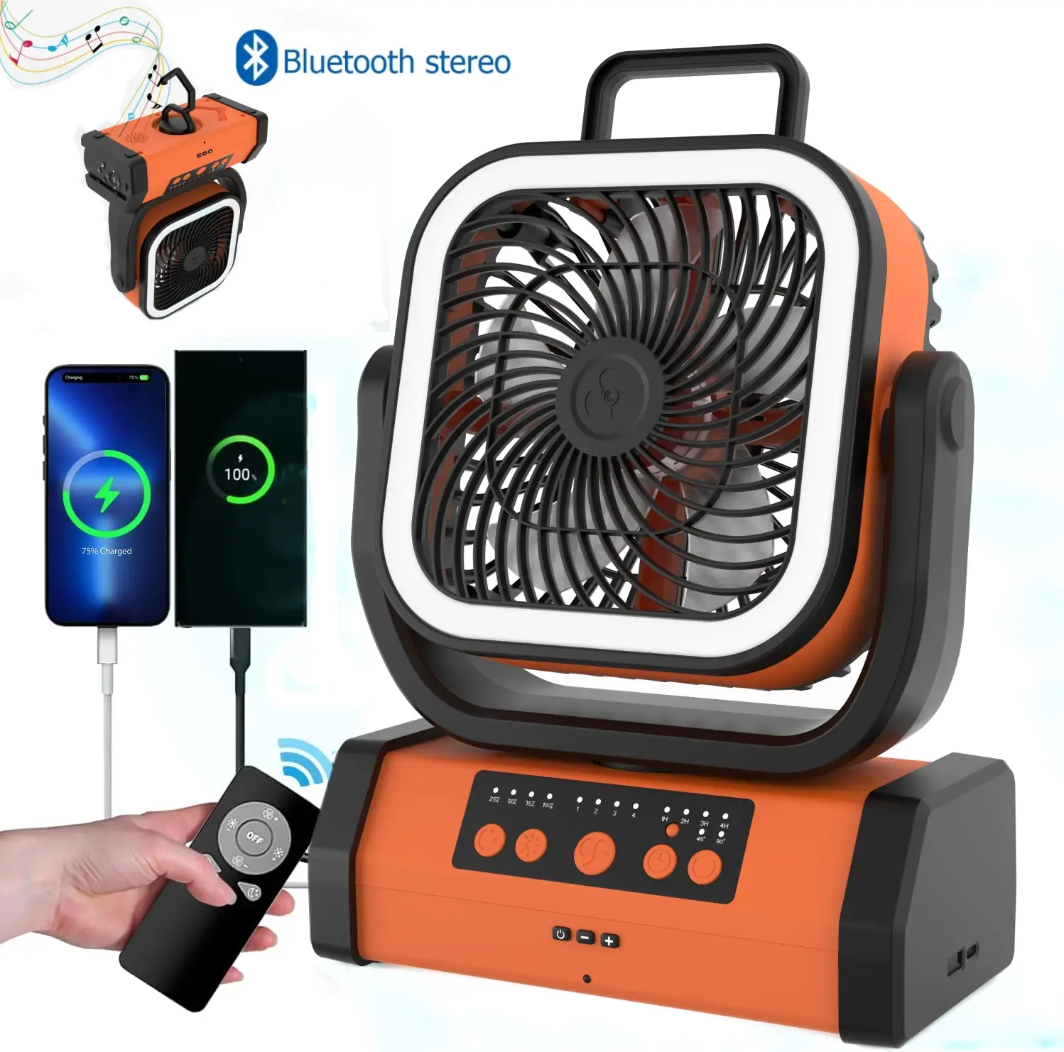 30000mAh Portable Fan with Bluetooth Speaker, LED Lantern, Remote, 4-Speed Oscillating Rechargeable Tent Fan for Camping, Travel & Hurricane Use