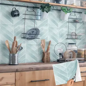 20pcs 3D Herringbone Self-Adhesive Wall Decor，Room Decor | Waterproof & Oil-Proof Peel and Stick Backsplash for Kitchen & Bathroom, Home Decoration | 11.4" x 9", Easy to Clean-Blue