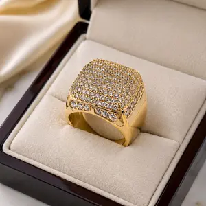[003]Men's Iced-Out Dome Ring with CZ Stones | 14K Gold Laminated | Luxury Statement Ring