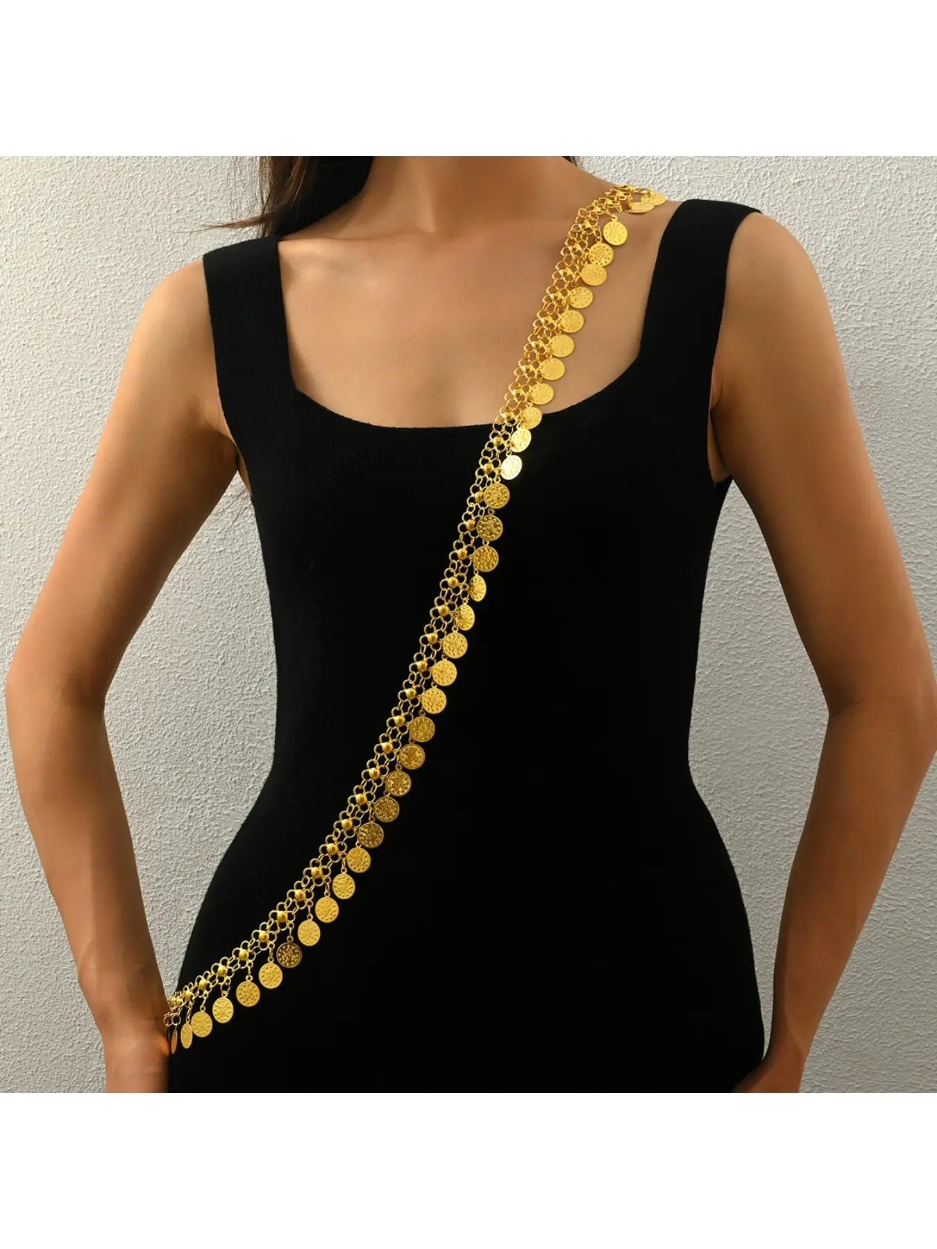 Gilded Coin Leaf Fringe Body Chain Body Jewelry Ethnic Indian Thai Bride Wedding Party Body Accessories