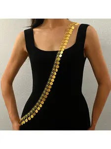 Gilded Coin Leaf Fringe Body Chain Ethnic Indian Thai Bride Wedding Party Body Accessories