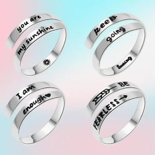 Boho Vintage Unisex Simple Band Open Adjustable Ring - 2cm/0.79in Fashion Costume Jewelry with Encouraging Messages ("You Are My Sunshine","Be Fearless") - Daily Wear Accessory for Christmas,Engagement Gifts, Graduation, Birthday Gift Ideas, Figure, Stain