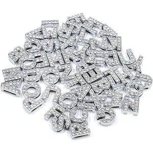 , 52 Pack  A-Z 8mm Full Rhinestone Slide  Alphabet Alloy Letter Charm for Bracelets Necklace Wristbands DIY  Making