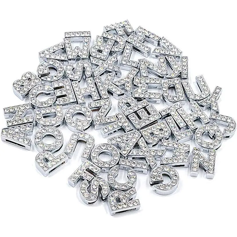 , 52 Pack  A-Z 8mm Full Rhinestone Slide  Alphabet Alloy Letter Charm for Bracelets Necklace Wristbands DIY  Making