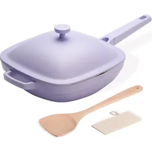 10.5 Inch(3.8QT) Ceramic Pan with Lid,Non Stick Frying Pans Cast Aluminum Deep Sauté Pans,Ti-Ceramic Non Toxic Pix Pan with Wooden Spatula and Scrubber-Dusk Petal