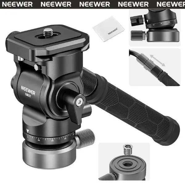 NEEWER GM27 Professional Tripod Fluid Head, 360° Panoramic Video Head with Smooth Tilt Control & Quick Release Plate for Camera Tripods tiktokshopbacktoschool