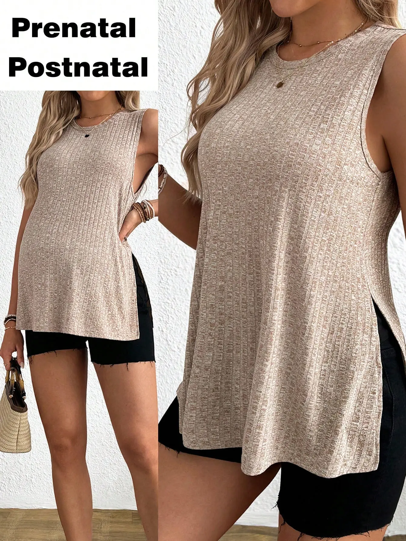 Maternity Casual Versatile Solid Color Side Slit Camisole cute outfits affordable clothes comfy clothing