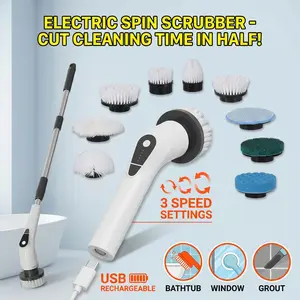 Electric Spin Scrubber, Full-Body IPX7 Waterproof Bathroom Scrubber, Adjustable Extension Handle, Cordless Shower Cleaner Brush for Bathtub Kitchen Wall Cleaning