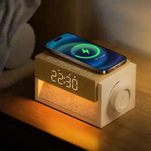 Sleep White Noise Alarm Clock with Wireless Charging, 20 White Noise Sounds, Dual Alarm, With a snooze function, Dimmable Display, Knob Control for Bedroom，Perfect Sleep Gifts