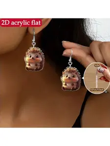 acrylic material, cute printed hedgehog design women's earrings - the perfect gift for art enthusiasts, suitable for Christmas and Thanksgiving celebrations