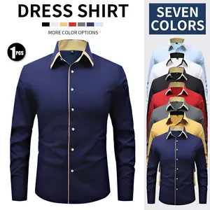 Non-marking pressed rubber high elastic men's shirt long sleeve silky smooth solid color men's top