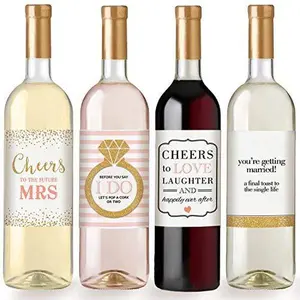 Engagement Party Gift – Waterproof Wine Bottle Labels for the Bride–to–Be, Set of 4