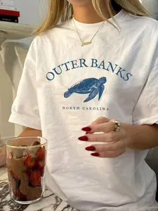 Women's Turtle Print Round Neck Tee, Casual Loose Oversized Short Sleeve T-shirt for Summer, Ladies Clothes for Daily Wear, Top, Womenswear