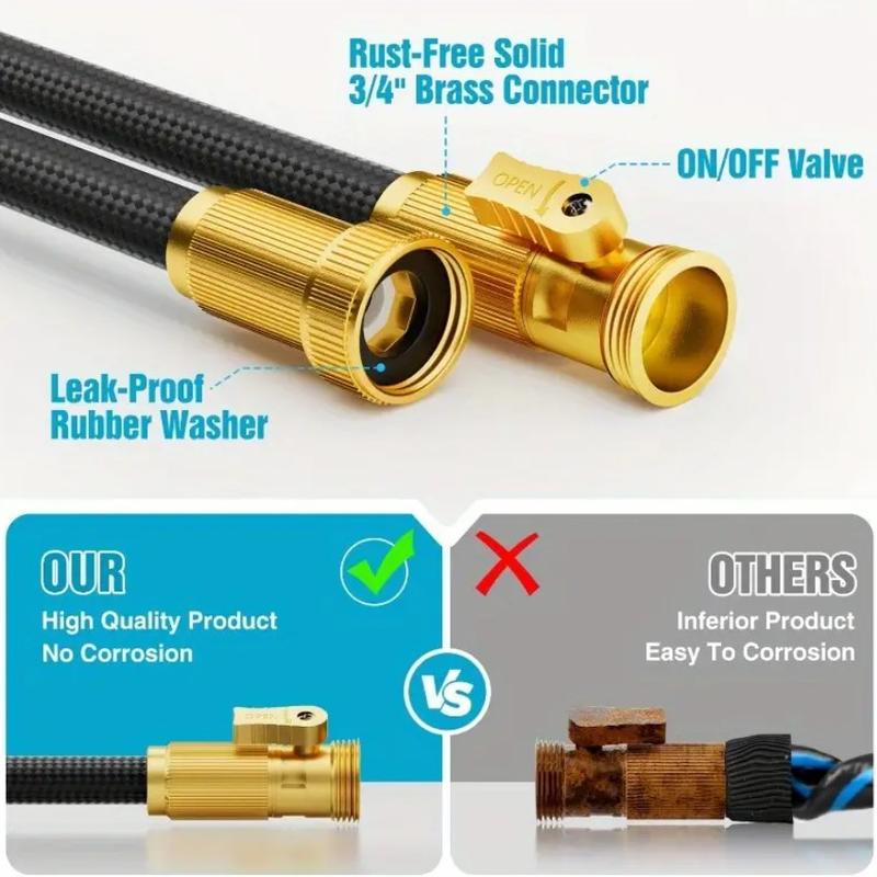 50/75/100ft Heavy-Duty Expandable Water Hose for Car Washing, Mult Function Nozzle, 3/4 Inch Solid Brass Fittings with Shrink Garden Hose Spray Gun Tools, Watering Equipment, Easy to Use and Store