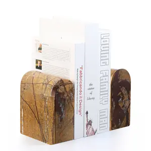 Indian Natural Marble Bookends for Shelves, Book Ends for Heavy Books, 13LBS Ultra Heavy Duty Book Holders, Triumphal Arch Bookends Bookshelf Decor for Movies/CDs/Video Games(Rainforest Gold)