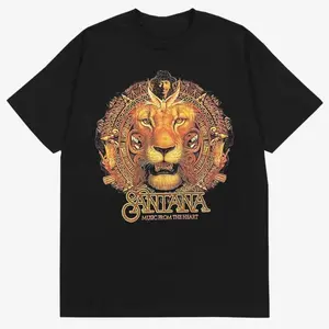 Men's Santana Lionhead T-Shirt Small Streetwear Tee for Fan T-Shirt