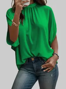 ZEAGOO Women's Blouses Dressy Casual Mock Neck Batwing Sleeve Tops Loose Fit Tie Back Summer Tunic Tops
