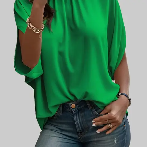 ZEAGOO Women's Soft Mock Neck Batwing Sleeve Blouse - Lady's Comfortable Loose Fit Tie Back Summer Tunic Garment, Dressy Casual Top for Basic Jeans, Skinny Jeans Statement Piece