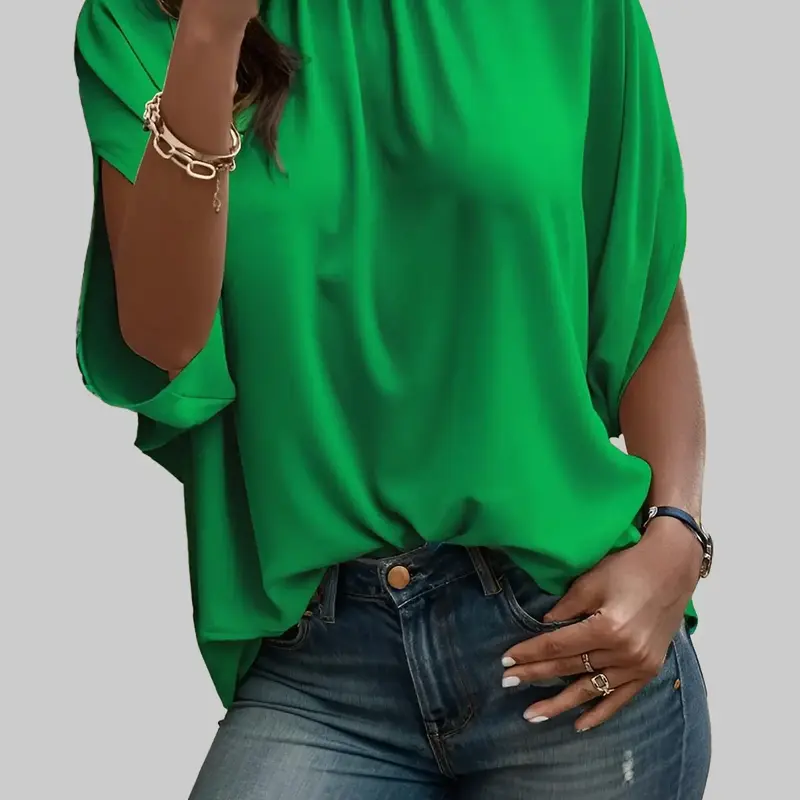ZEAGOO Women's Soft Mock Neck Batwing Sleeve Blouse - Lady's Comfortable Loose Fit Tie Back Summer Tunic Garment, Dressy Casual Top for Basic Jeans, Skinny Jeans Statement Piece