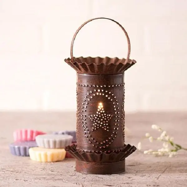 PUNCHED TIN WAX TART WARMER Handmade BARN STAR Pattern in Rustic Tin or Kettle Black