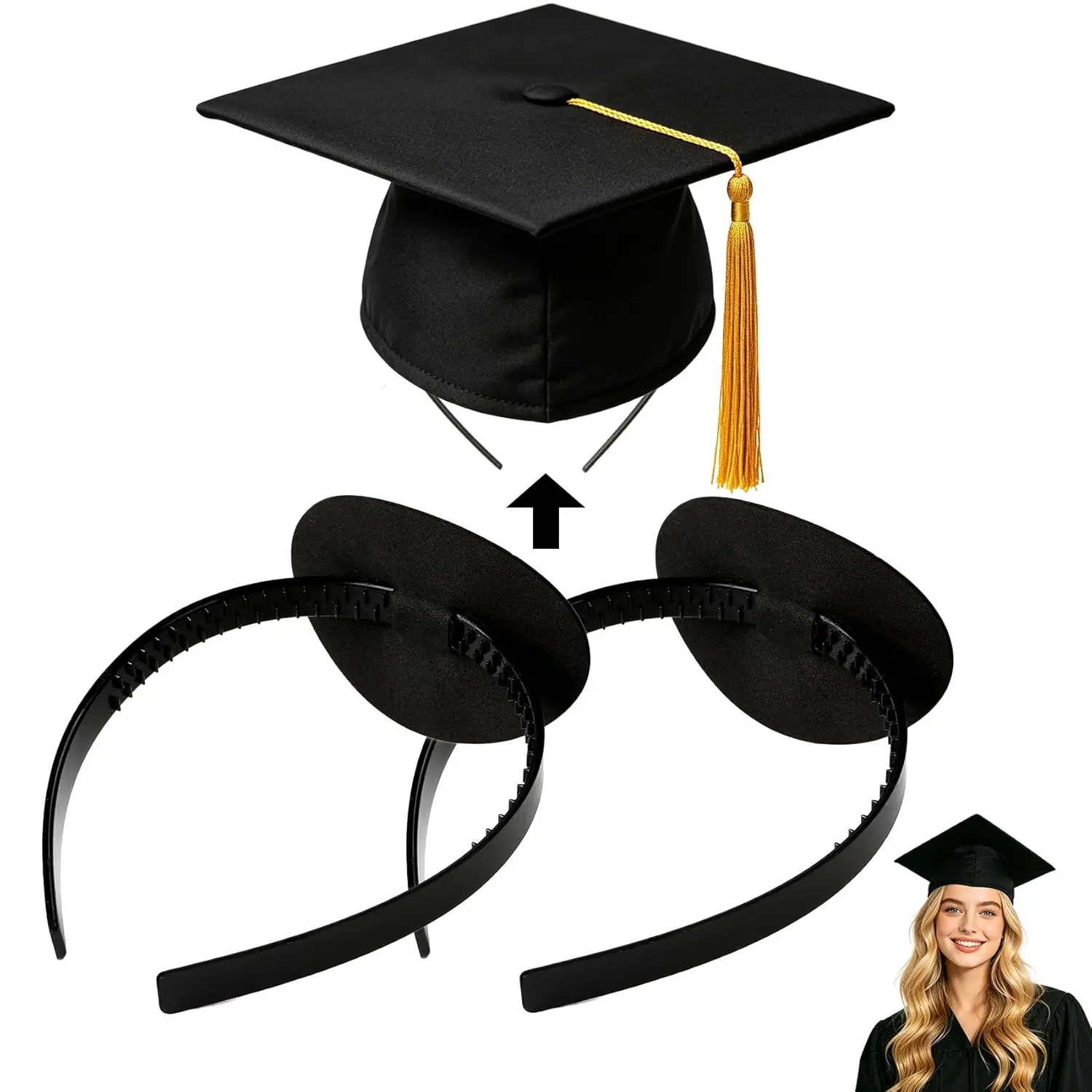Graduation Cap Headband, Firm Anti-Fall Grad Cap Headband, Graduation Cap & Tassel Set with Adjustable Headbands for Women and Men Perfect for Graduation Parties and Events