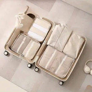Travel Organizer Set, Foldable Storage Bags, Zipper Pouches for Clothes & Accessories, Polyester Material, Ideal for Home Organization & Gifts