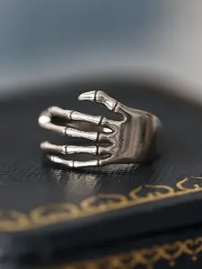 Gothic Skull Hand Motif Silver Ring, 925 Pure Silver Color, Halloween Party Accessory, Creative Gothic Style Jewelry for Women & Men, Halloween Accessories, Gothic Theme