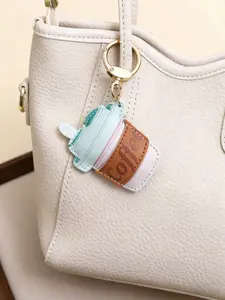 Korean Style Candy Color PU Leather Coffee Cup Keychain, Creative Bag Decoration, Cute Cartoon Design, Fashion Accessory Gift