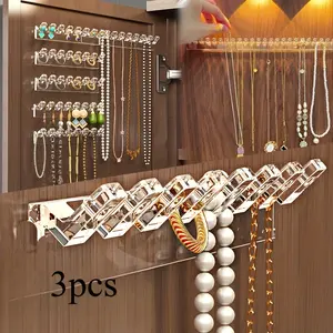 3-Piece Wall-Mounted Jewelry Storage Rack with Necklace Bracelet Earring Hooks, Anti-Tangle Display Stand, Acrylic Jewelry Tower, Organizer Set, Jewelry Holder