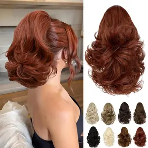 Ponytail Extension 10" Claw Clip Short Wavy Pony Tails Copper Red  Looking Synthetic Hairpiece for Women