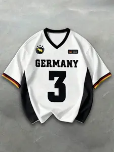 Germany Style Sports Jersey, Colorblock V Neck, Print 'germany' & Number 3, Flag Stripe Sleeves, Retro Sporty Look