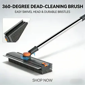 360° Rotatable Floor Scrub Brush with Long Handle | 2-in-1 Silicone Bristle Grout Brush with Squeegee | Deep Cleaning Brush for Bathroom, Shower, Tile, Tub #FloorScrubBrush #CleaningTools