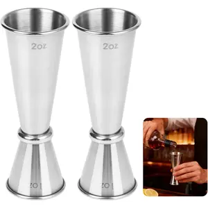 Jigger for Bartending, 2Pcs Stainless Steel Jigger 2 oz 1 oz, Silver Cocktail Measuring Cup, Double Cocktail Jiggers, Professional Shot Drink Measurer for Liquor, Bar jigger Bartender Tool Accessories