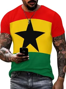 Men's Ghana Flag T-Shirt, 3D Printed Ghanaian Culture Sports Top, Soft Polyester Comfortable Short Sleeve Tee, Athletic Sports Clothing, Perfect for Training & Leisure