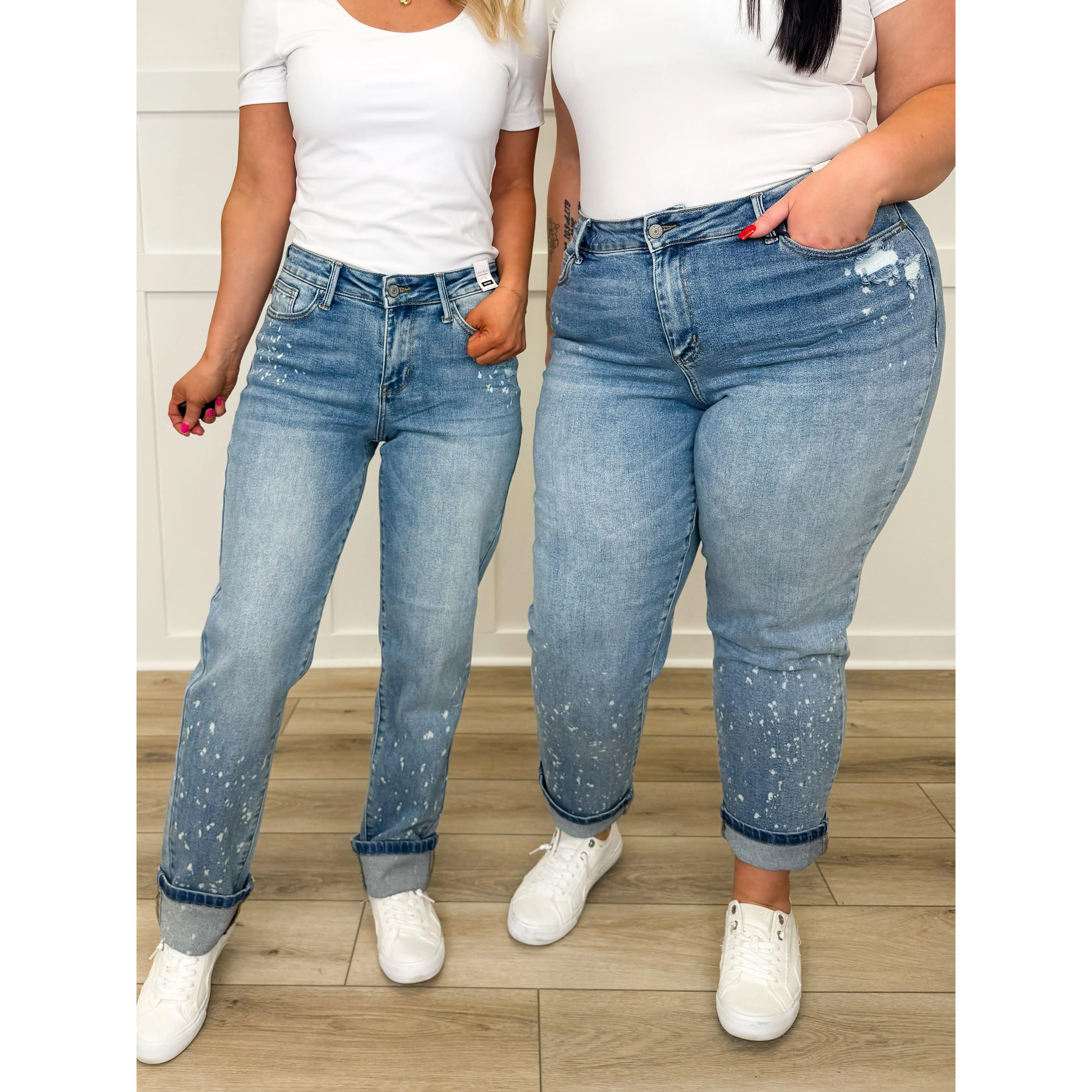 Judy Blue Jovie Mid-Rise Boyfriend Jeans - Medium Wash (Bleached, Distressed)