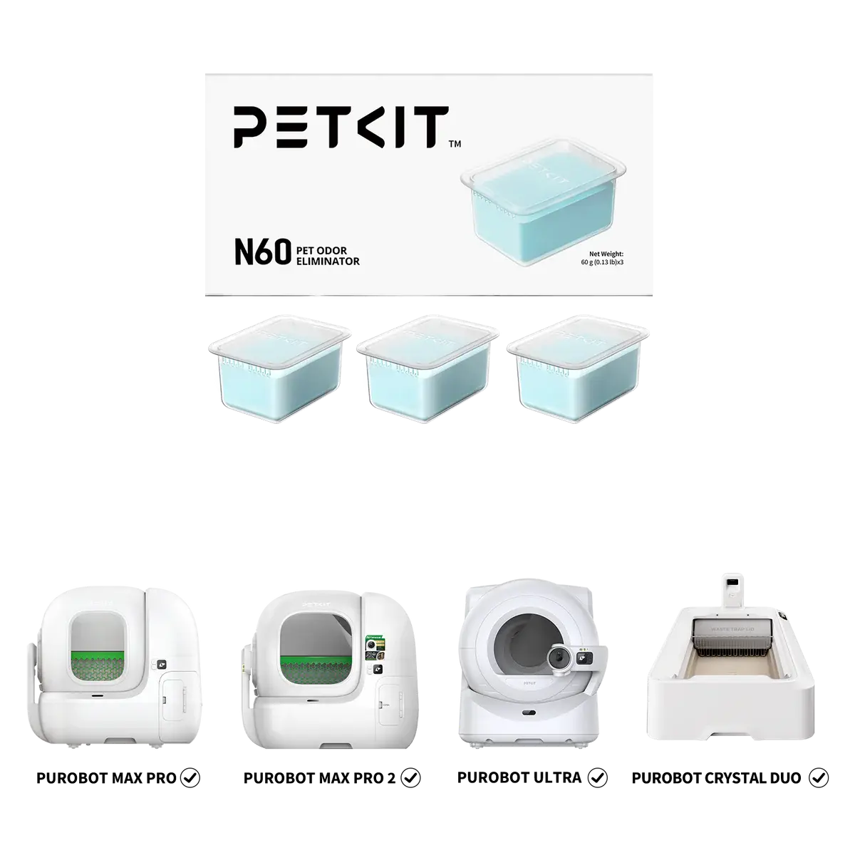 PETKIT N60 Pet Odor Eliminator - Natural Formula, Odor & Stain Removers for Purobot Ultra/Purobot Max Pro Self-Cleaning Cat Litter Boxes, 3-Pack Value, Long-Lasting Effectiveness, Keeps Litter Boxes Fresher