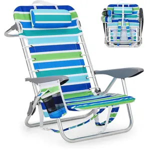 Backpack Beach Chair for Adults, Lightweight Portable Lay Flat Folding Beach Chair with 5 Reclining Positions, Backpack Straps, Phone Pocket, Cup Holder & Towel Bar